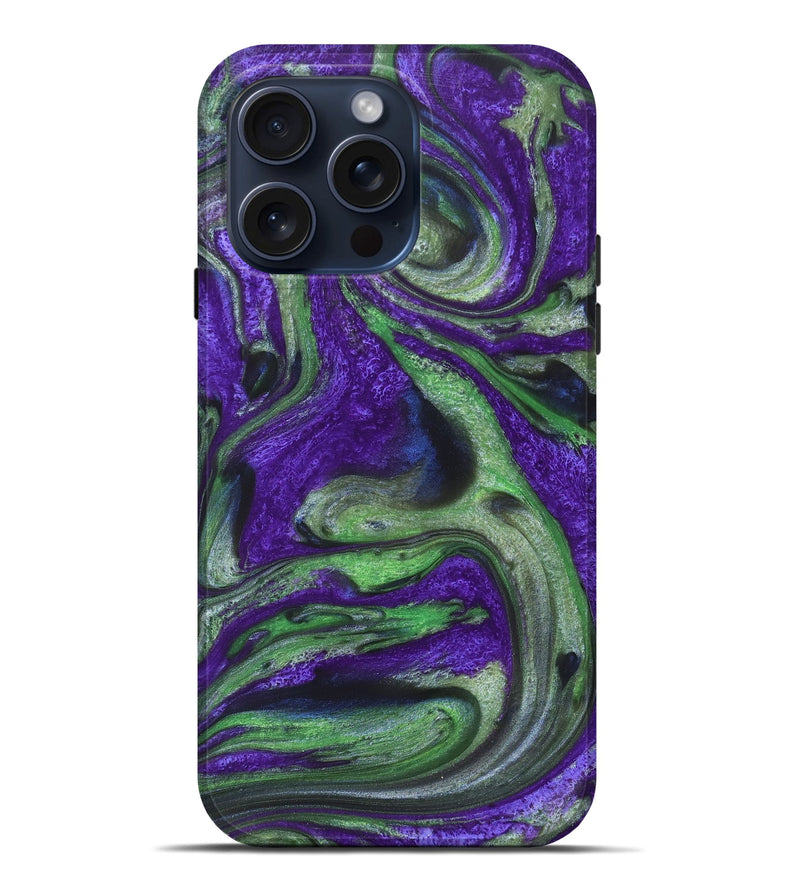 iPhone 15 Pro Max Wood+Resin Live Edge Phone Case - Mona (Green, 660089)