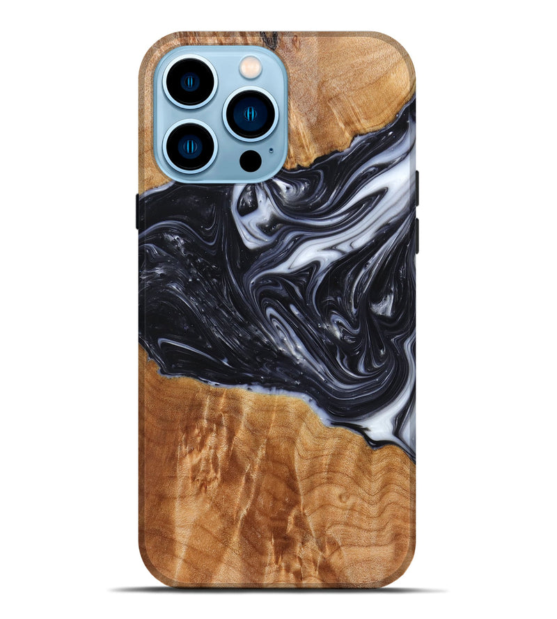 iPhone 14 Pro Max Wood+Resin Live Edge Phone Case - Chase (Black & White, 660090)