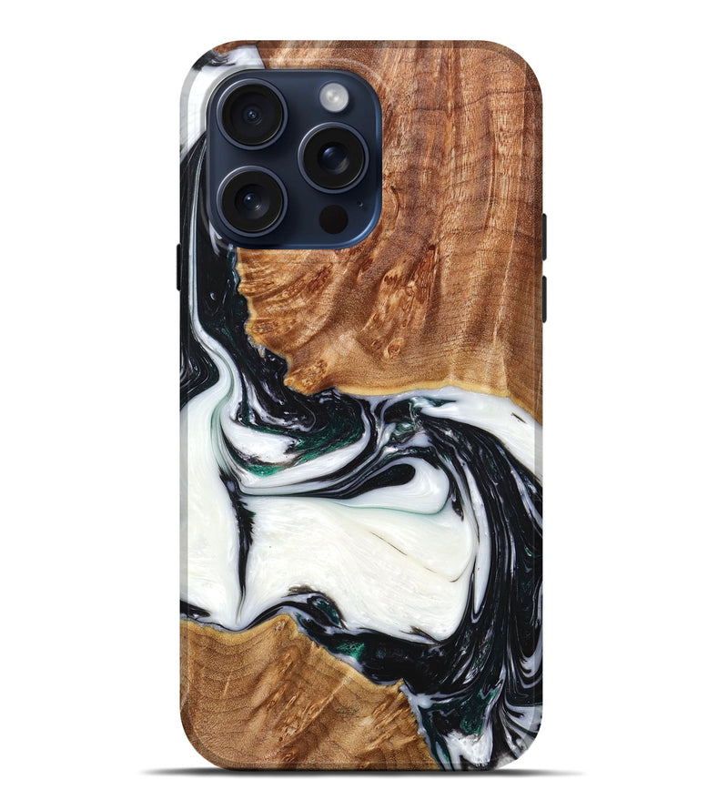 iPhone 15 Pro Max Wood+Resin Live Edge Phone Case - Brian (Black & White, 660091)