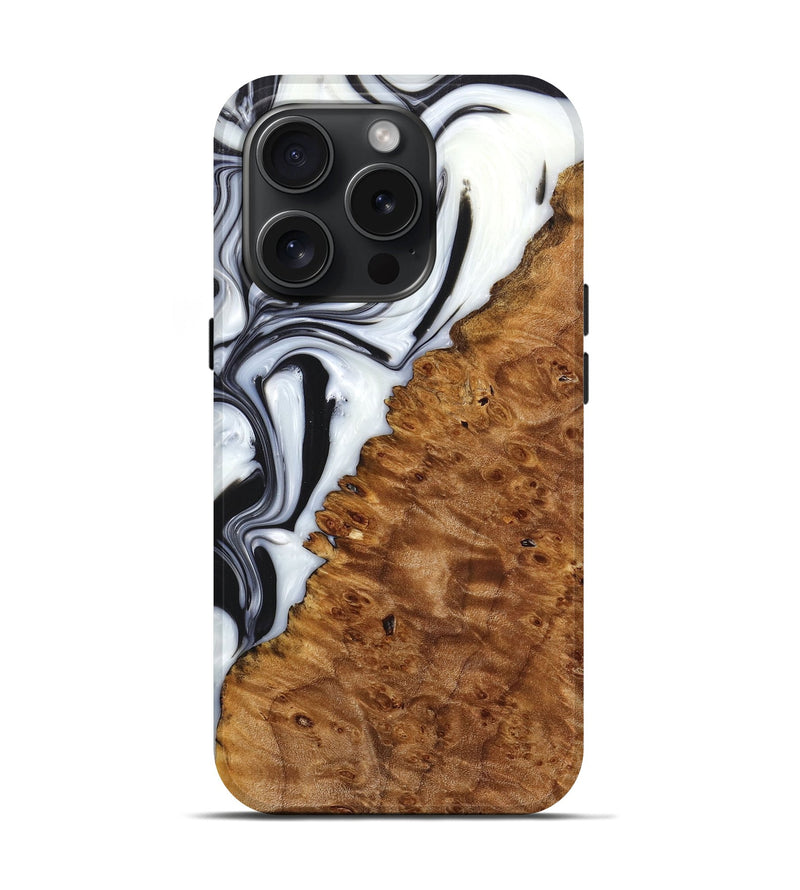 iPhone 15 Pro Wood+Resin Live Edge Phone Case - Gale (Black & White, 660093)
