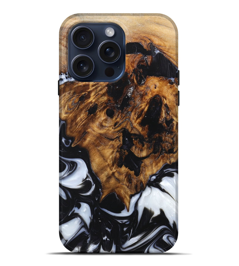 iPhone 15 Pro Max Wood+Resin Live Edge Phone Case - Kelsey (Black & White, 660094)