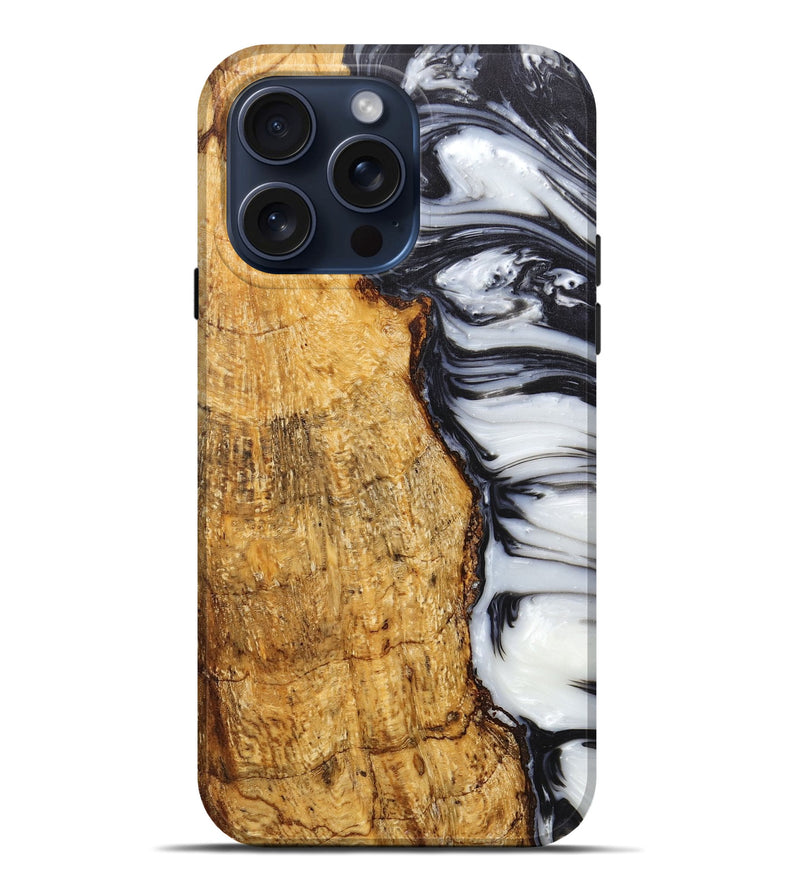 iPhone 15 Pro Max Wood+Resin Live Edge Phone Case - Mona (Black & White, 660095)