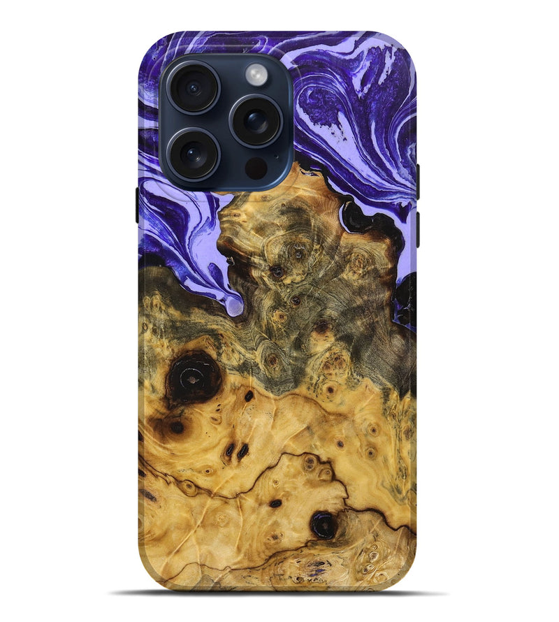 iPhone 15 Pro Max Wood+Resin Live Edge Phone Case - Yesenia (Purple, 660097)