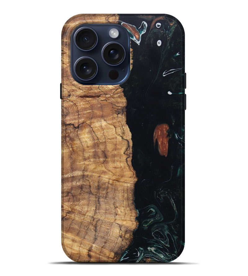 iPhone 15 Pro Max Wood+Resin Live Edge Phone Case - Henrietta (Green, 660266)