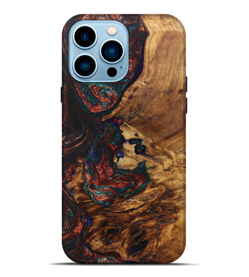 iPhone 14 Pro Max Wood+Resin Live Edge Phone Case - Ayanna (Green, 660268)