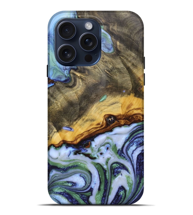 iPhone 15 Pro Max Wood+Resin Live Edge Phone Case - Summer (Blue, 660269)