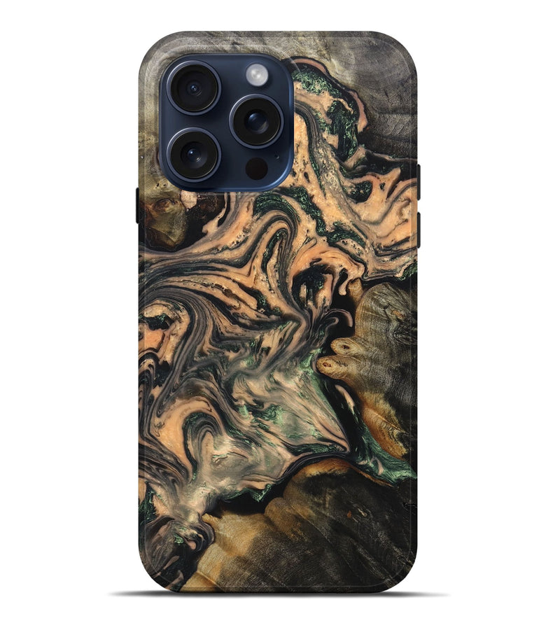 iPhone 15 Pro Max Wood+Resin Live Edge Phone Case - Sasha (Green, 660279)