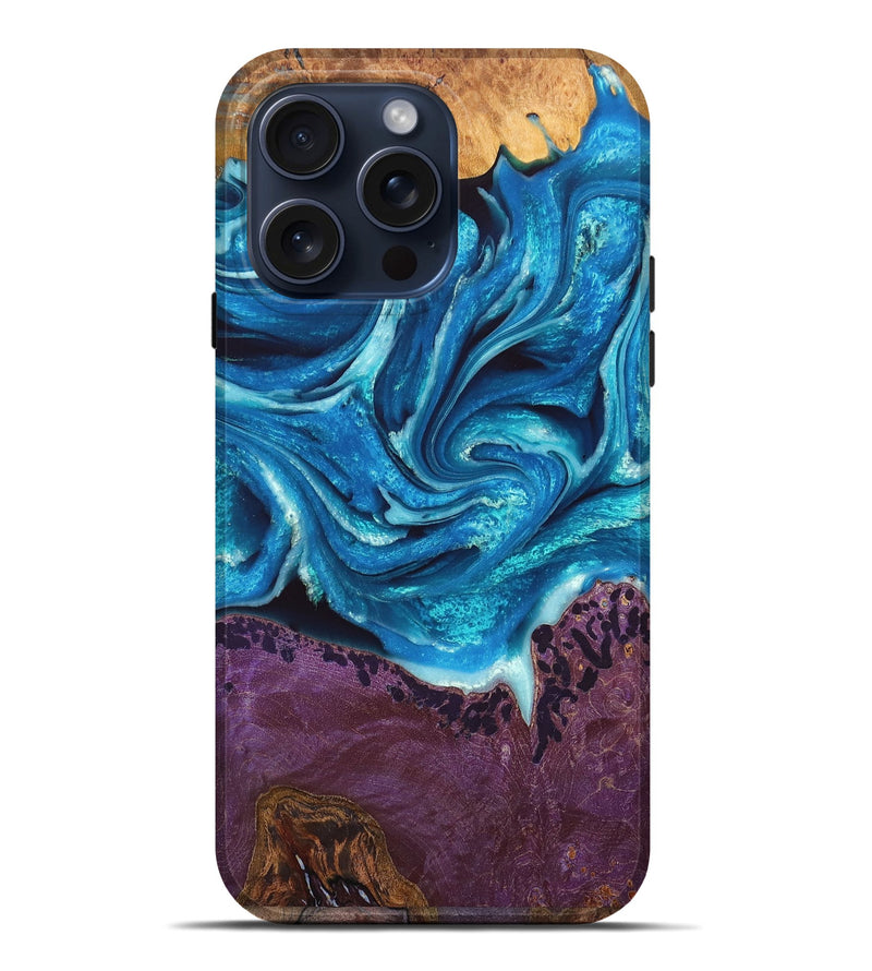 iPhone 15 Pro Max Wood+Resin Live Edge Phone Case - Kayleigh (Blue, 660348)
