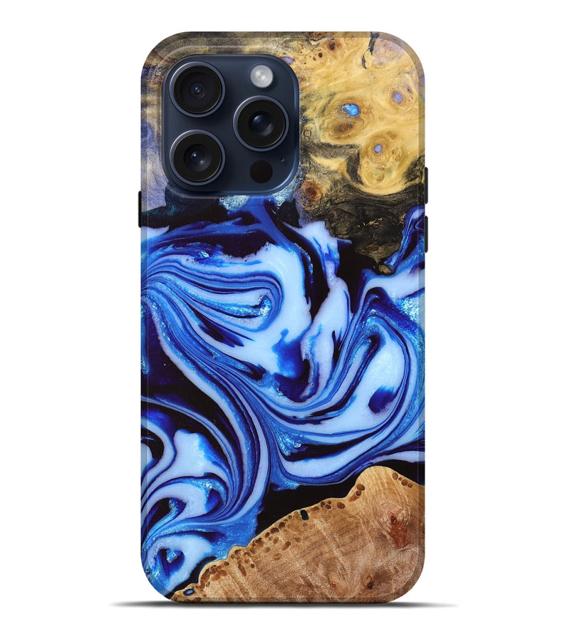 iPhone 15 Pro Max Wood+Resin Live Edge Phone Case - Taryn (Blue, 660738)