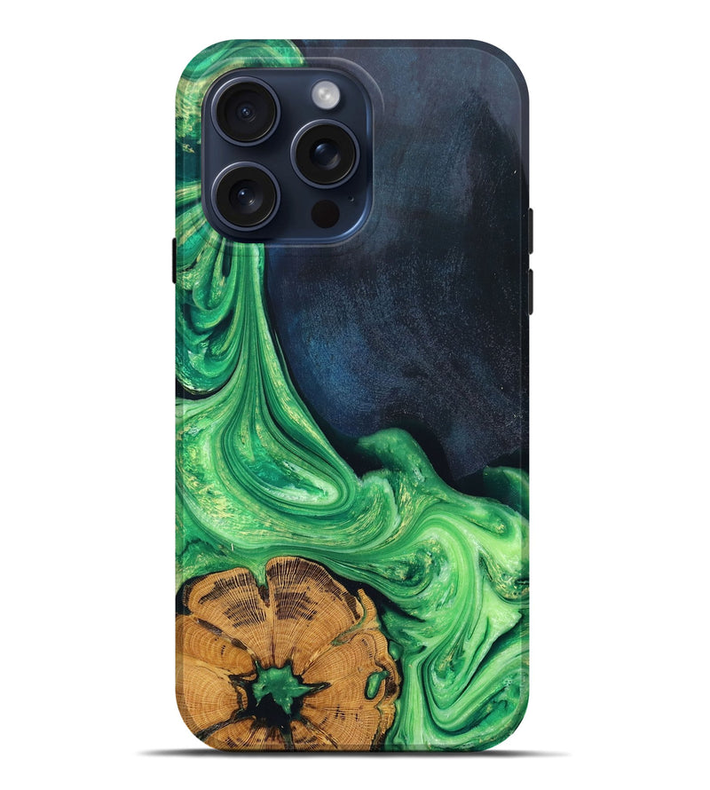 iPhone 15 Pro Max Wood+Resin Live Edge Phone Case - Sherlyn (Green, 660743)