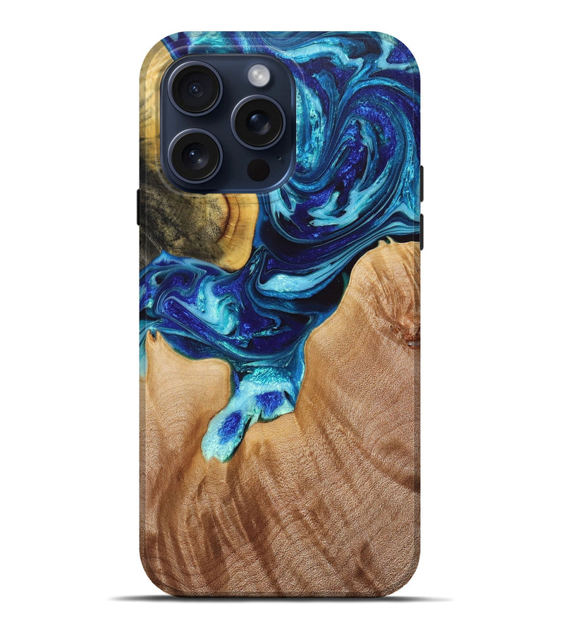 iPhone 15 Pro Max Wood+Resin Live Edge Phone Case - Rene (Blue, 660746)