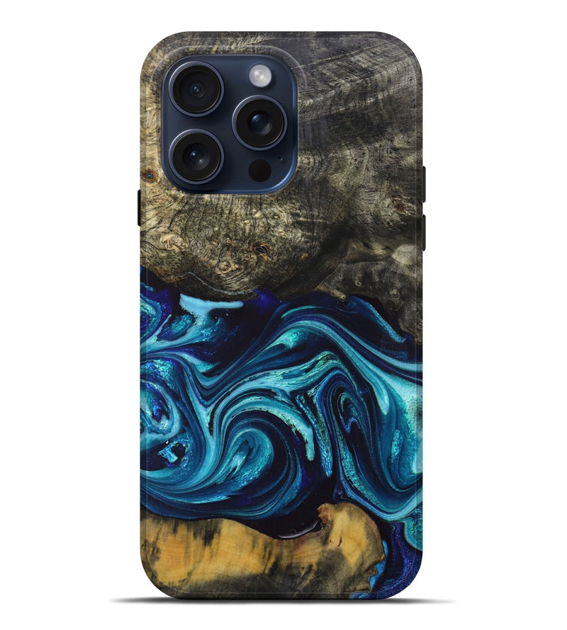 iPhone 15 Pro Max Wood+Resin Live Edge Phone Case - Mae (Blue, 660747)