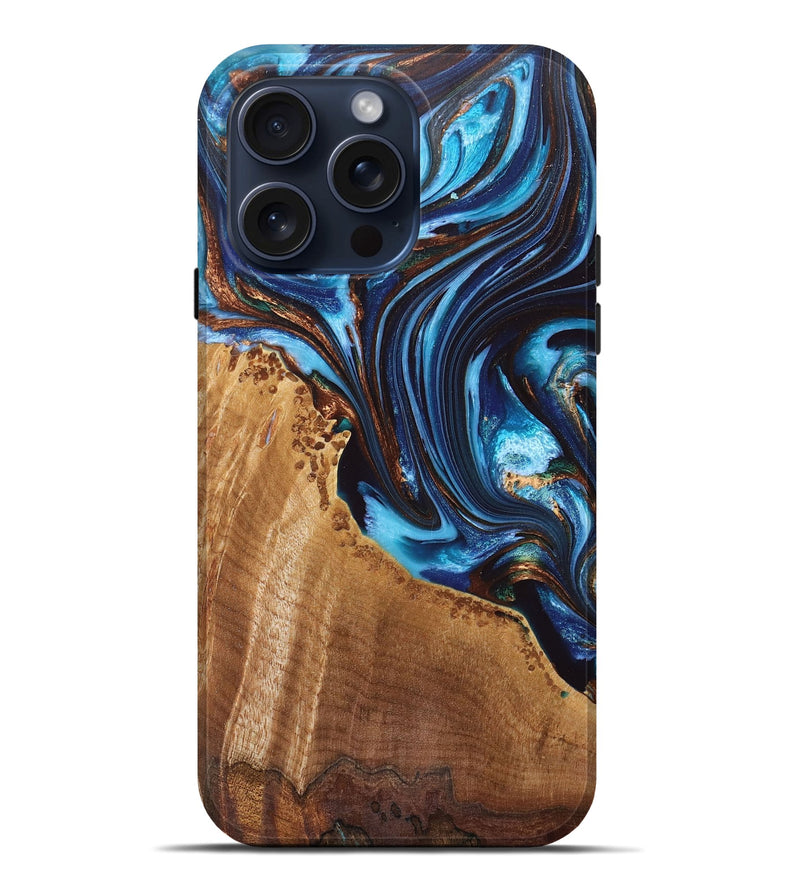 iPhone 15 Pro Max Wood+Resin Live Edge Phone Case - Lucinda (Blue, 660749)