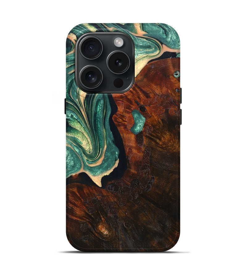 iPhone 15 Pro Wood+Resin Live Edge Phone Case - Rachel (Green, 660751)