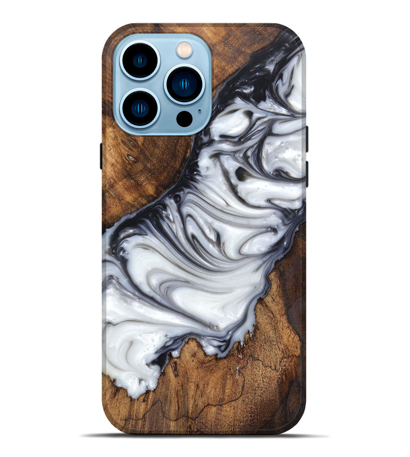 iPhone 14 Pro Max Wood+Resin Live Edge Phone Case - Samantha (Black & White, 660756)