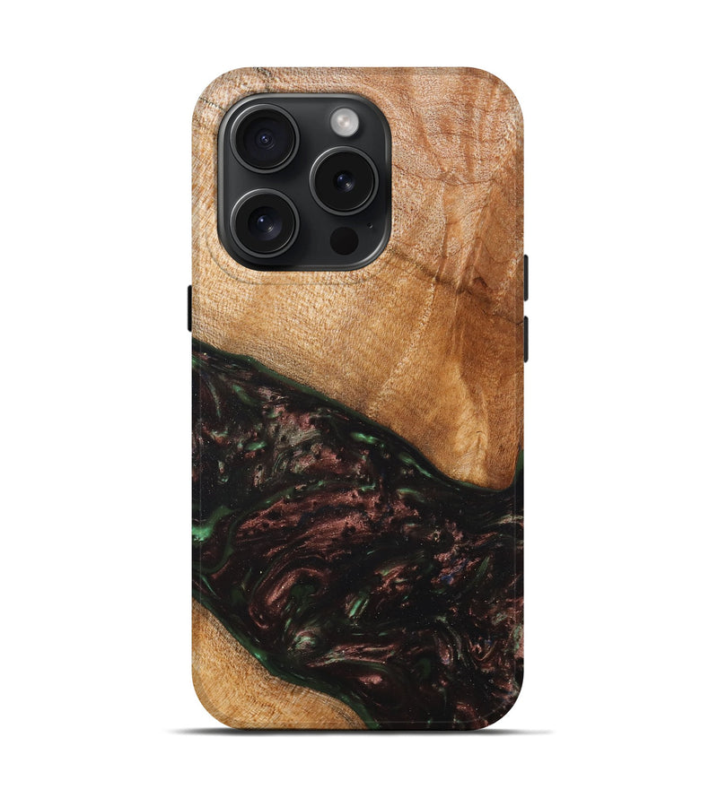 iPhone 15 Pro Wood+Resin Live Edge Phone Case - Kathleen (Red, 660757)