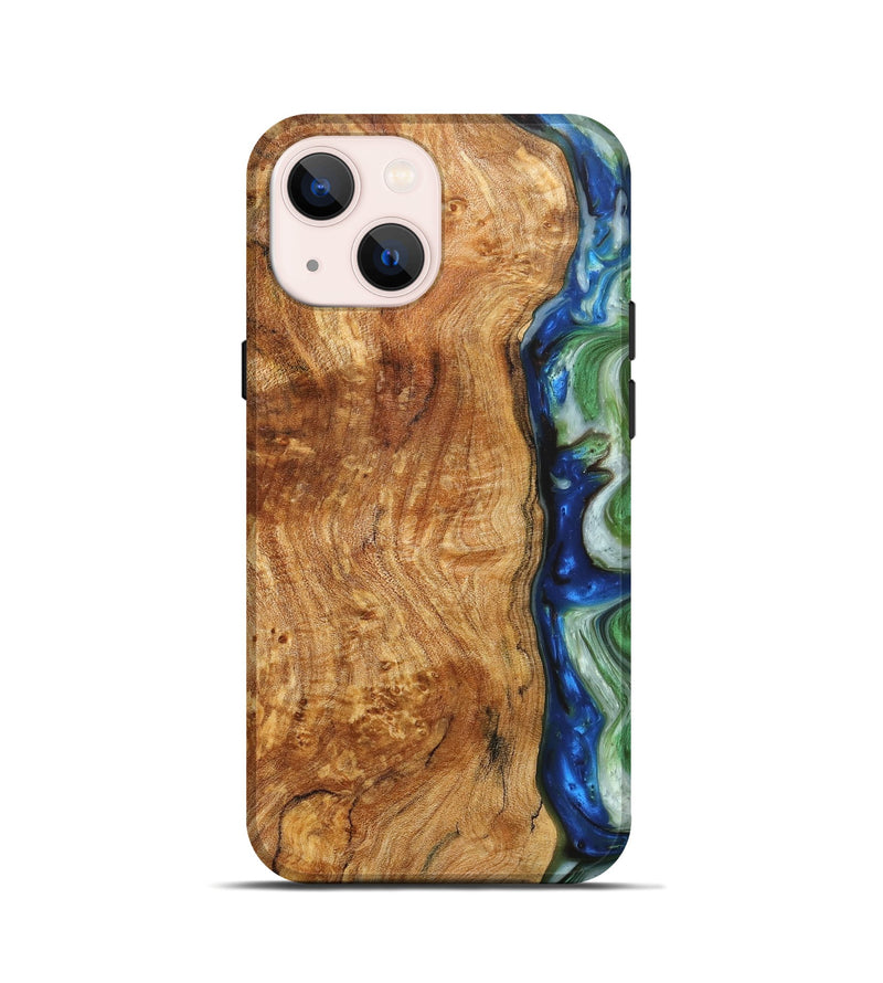 iPhone 13 mini Wood+Resin Live Edge Phone Case - Oscar (Green, 660759)