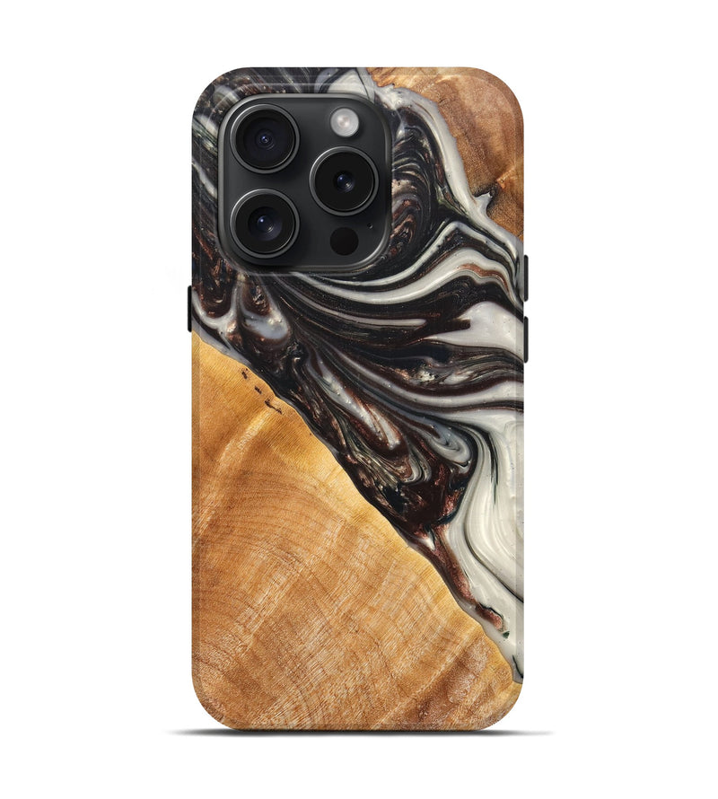 iPhone 15 Pro Wood+Resin Live Edge Phone Case - Sarah (Black & White, 660760)