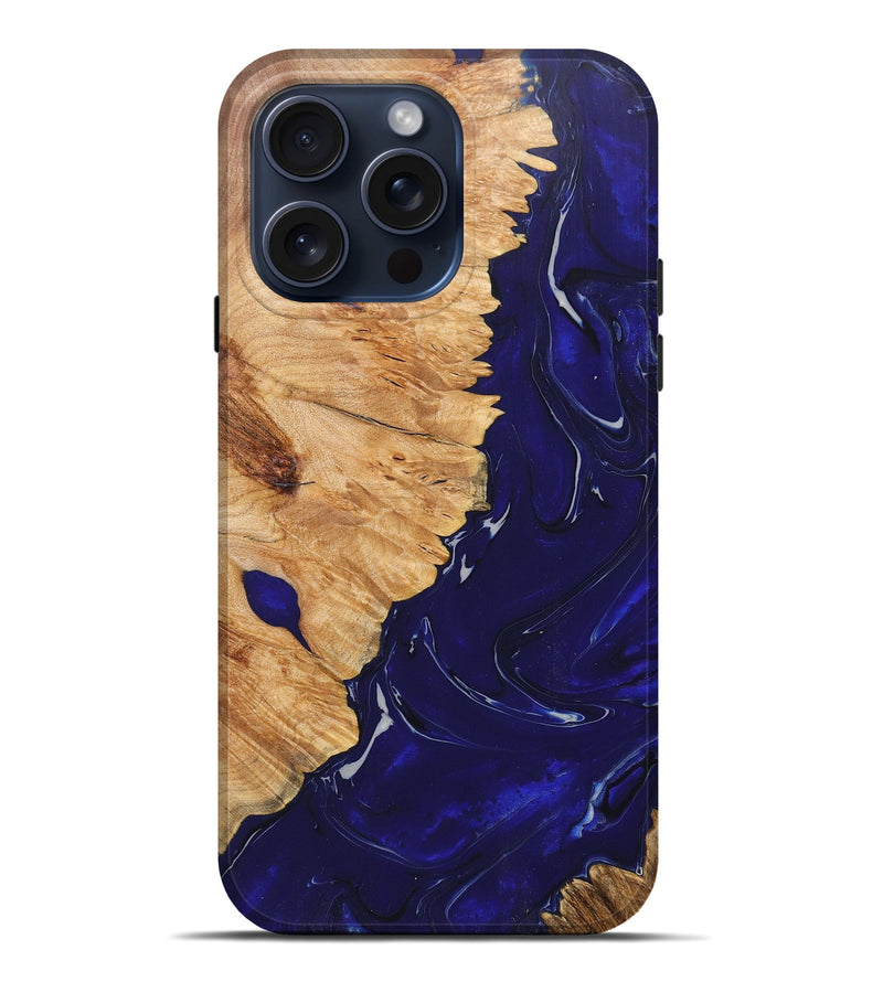 iPhone 15 Pro Max Wood+Resin Live Edge Phone Case - Nataly (Blue, 660761)