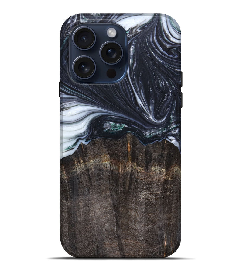 iPhone 15 Pro Max Wood+Resin Live Edge Phone Case - Bryson (Black & White, 660762)