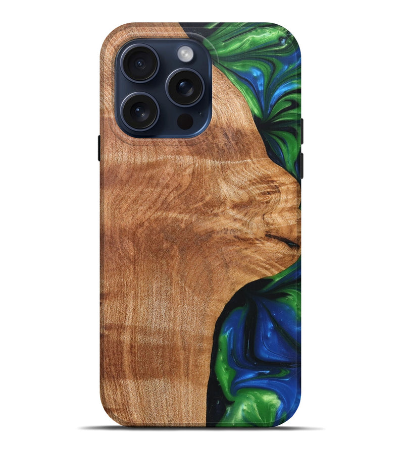 iPhone 15 Pro Max Wood+Resin Live Edge Phone Case - Jeffrey (Blue, 660763)