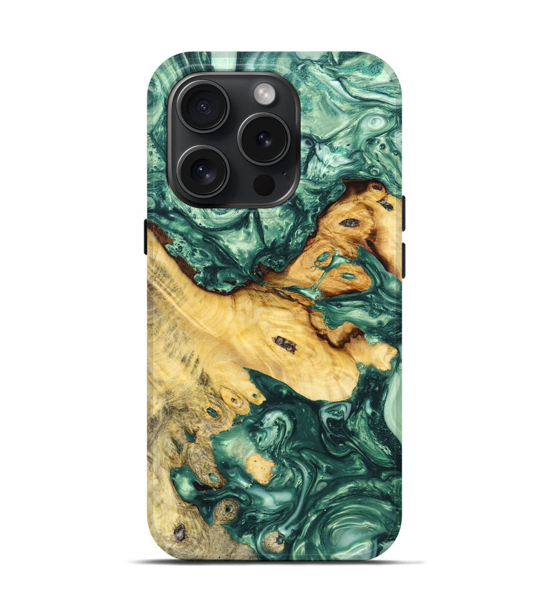 iPhone 15 Pro Wood+Resin Live Edge Phone Case - Nadia (Green, 660764)