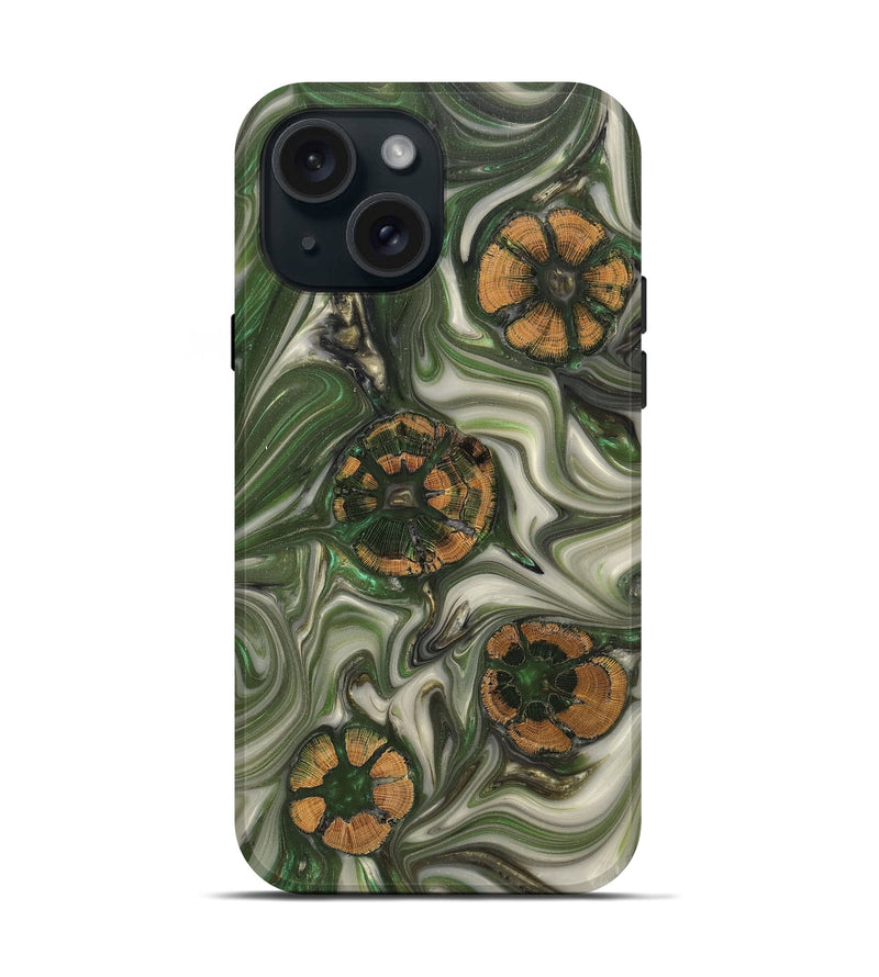 iPhone 15 Wood+Resin Live Edge Phone Case - Colby (Green, 660766)