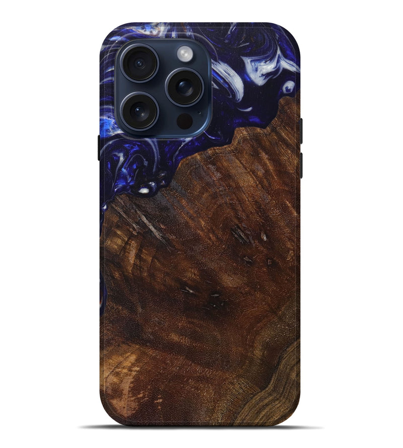 iPhone 15 Pro Max Wood+Resin Live Edge Phone Case - Peter (Blue, 660771)