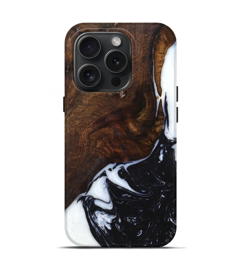 iPhone 15 Pro Wood+Resin Live Edge Phone Case - Malik (Black & White, 660772)