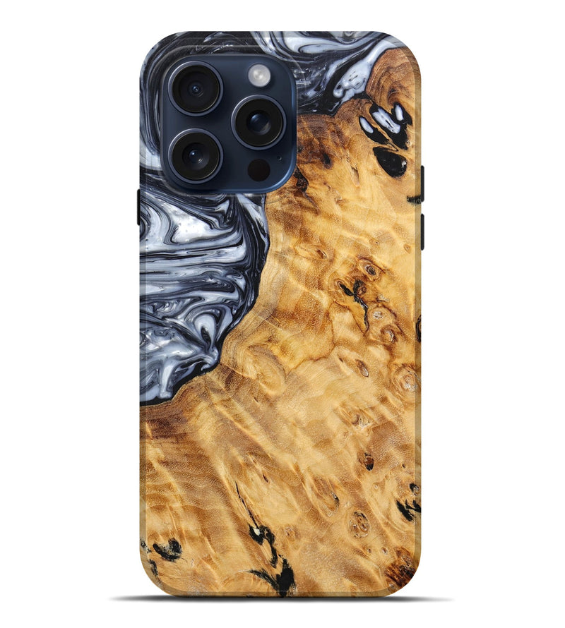 iPhone 15 Pro Max Wood+Resin Live Edge Phone Case - Perla (Black & White, 660773)