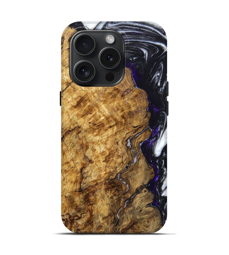 iPhone 15 Pro Wood+Resin Live Edge Phone Case - Ebony (Black & White, 660775)