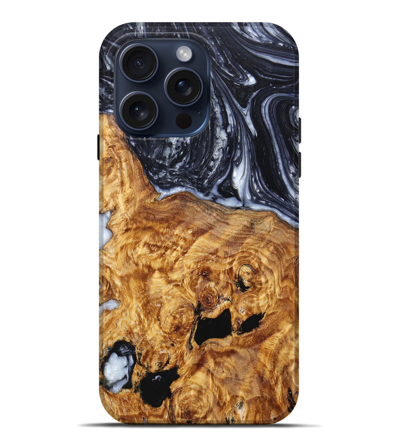 iPhone 15 Pro Max Wood+Resin Live Edge Phone Case - Tisha (Black & White, 660776)