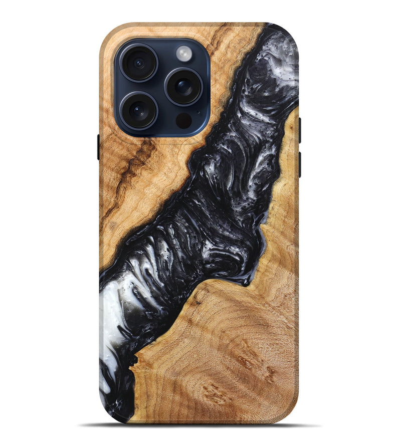 iPhone 15 Pro Max Wood+Resin Live Edge Phone Case - Regina (Black & White, 660777)