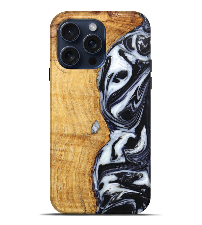 iPhone 15 Pro Max Wood+Resin Live Edge Phone Case - Trevon (Black & White, 660779)