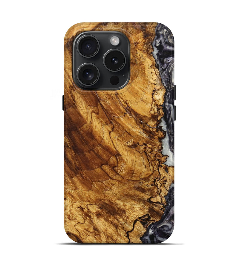 iPhone 15 Pro Wood+Resin Live Edge Phone Case - Karen (Black & White, 660780)