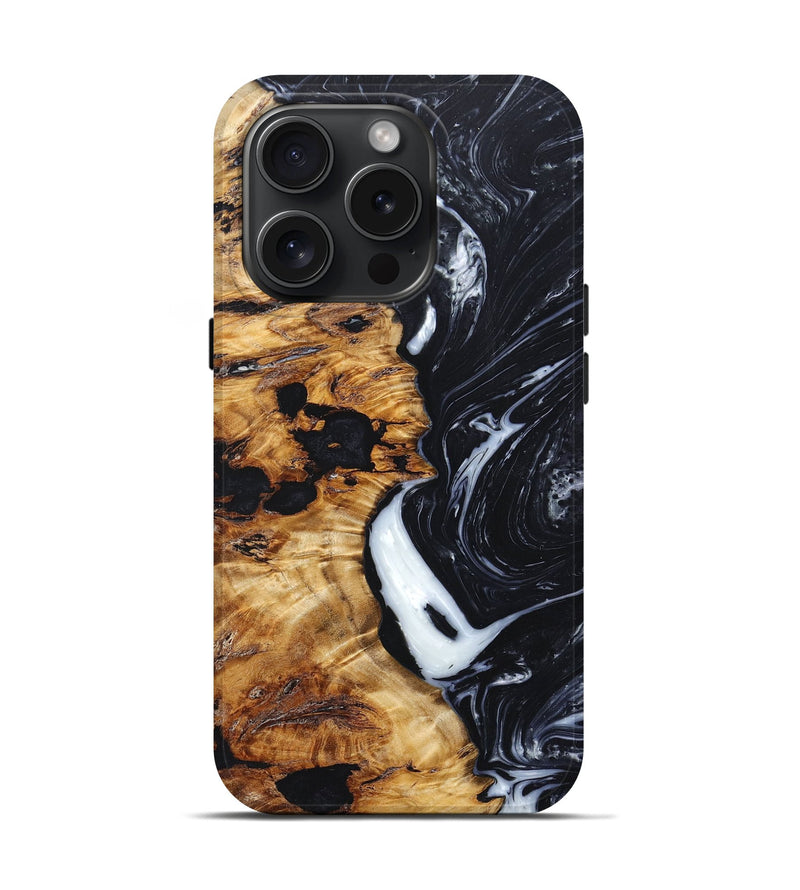 iPhone 15 Pro Wood+Resin Live Edge Phone Case - Ashlyn (Black & White, 660781)