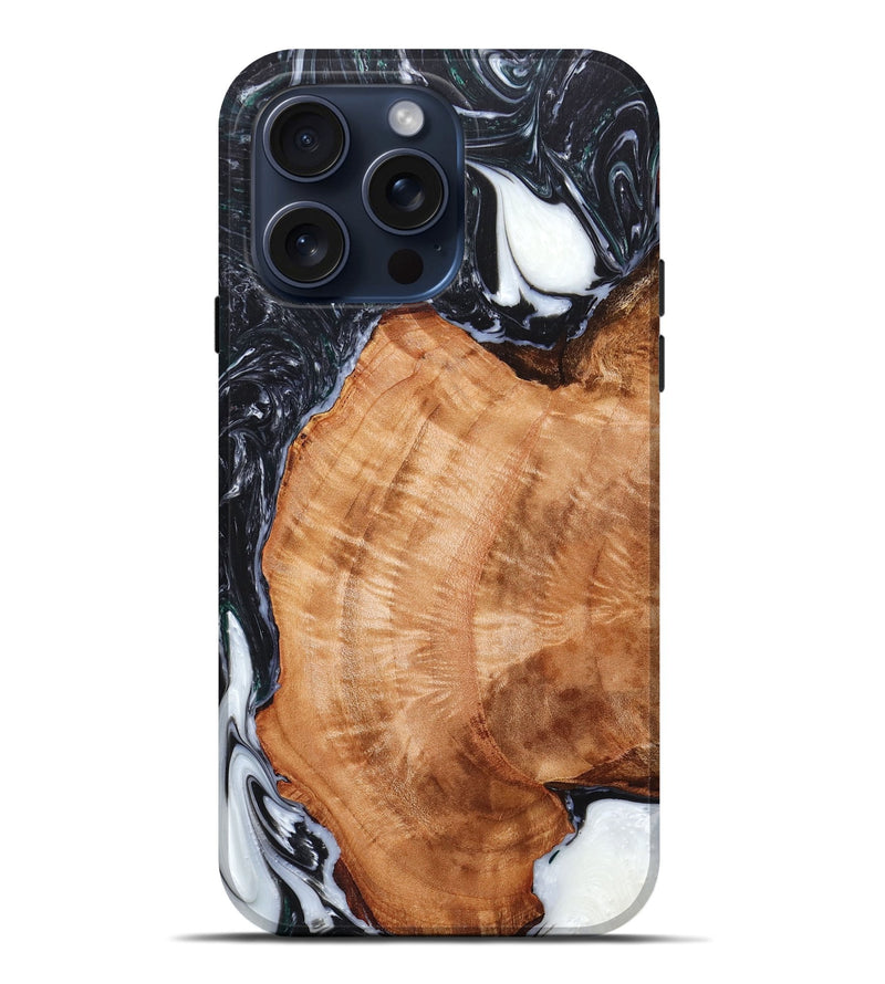 iPhone 15 Pro Max Wood+Resin Live Edge Phone Case - Charlee (Black & White, 660782)