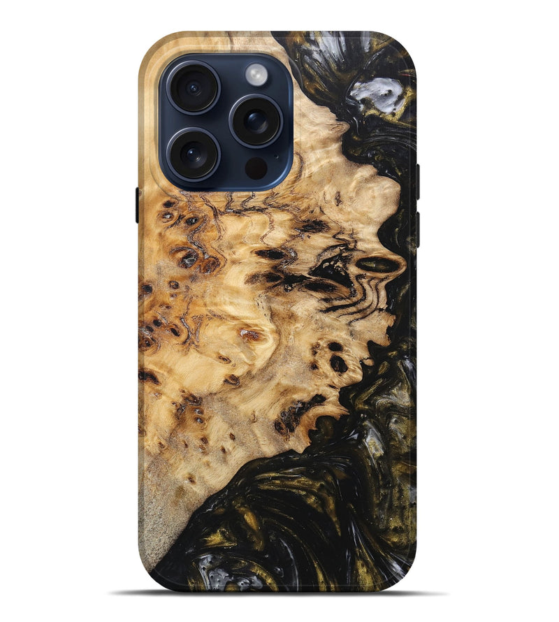 iPhone 15 Pro Max Wood+Resin Live Edge Phone Case - Myra (Pure Black, 660784)