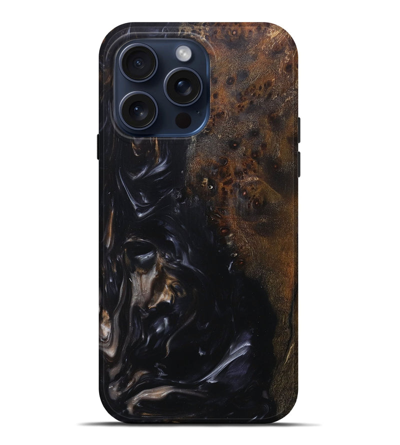 iPhone 15 Pro Max Wood+Resin Live Edge Phone Case - Audrina (Pure Black, 660785)