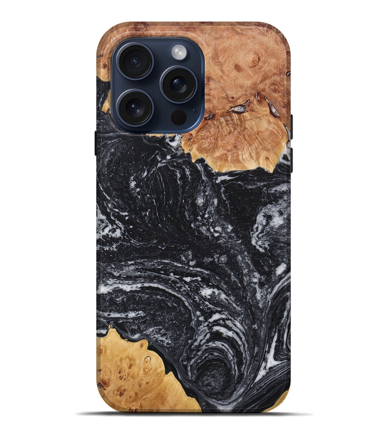 iPhone 15 Pro Max Wood+Resin Live Edge Phone Case - Brock (Black & White, 660786)