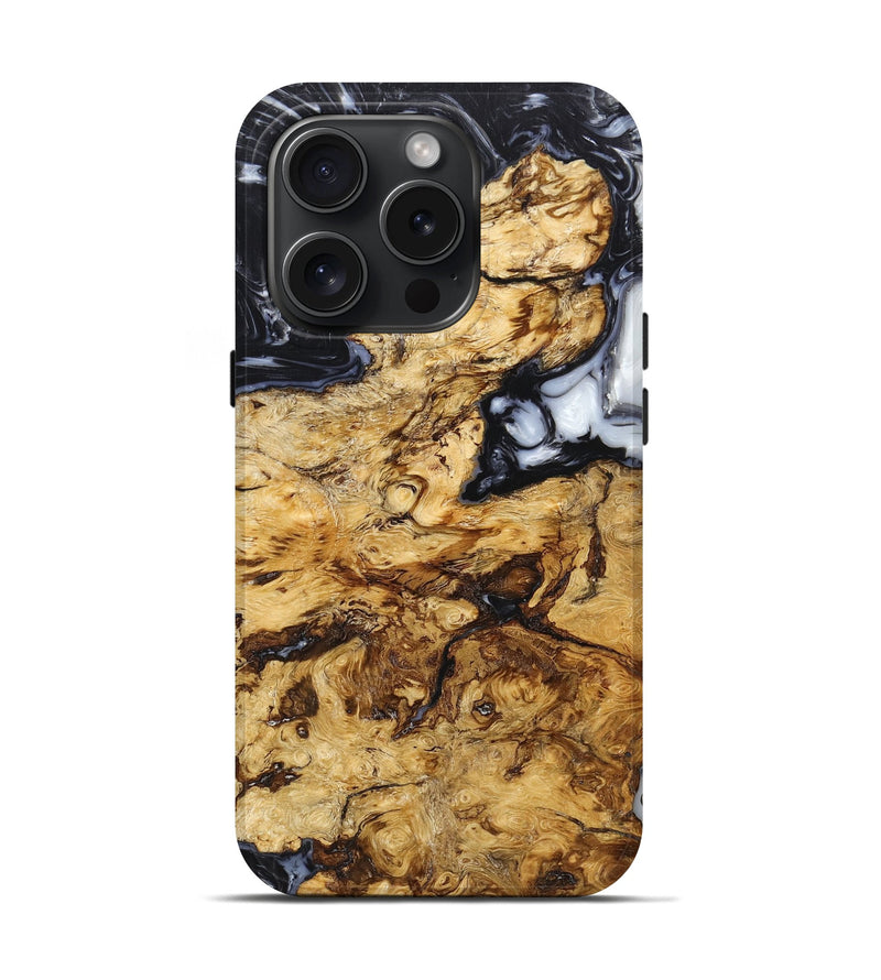 iPhone 15 Pro Wood+Resin Live Edge Phone Case - Maria (Black & White, 660787)