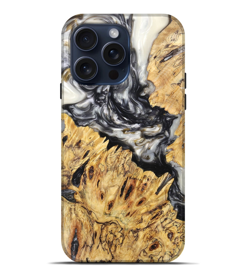iPhone 15 Pro Max Wood+Resin Live Edge Phone Case - Audrina (Black & White, 660791)