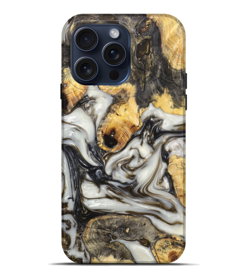 iPhone 15 Pro Max Wood+Resin Live Edge Phone Case - Kerri (Black & White, 660792)