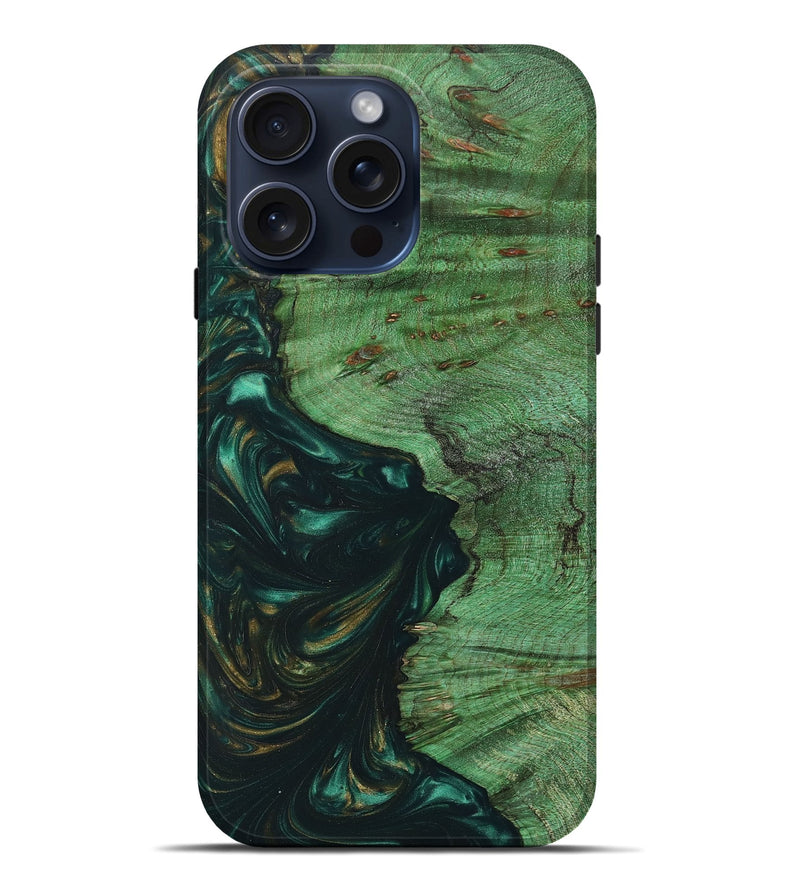 iPhone 15 Pro Max Wood+Resin Live Edge Phone Case - Gerald (Green, 660793)
