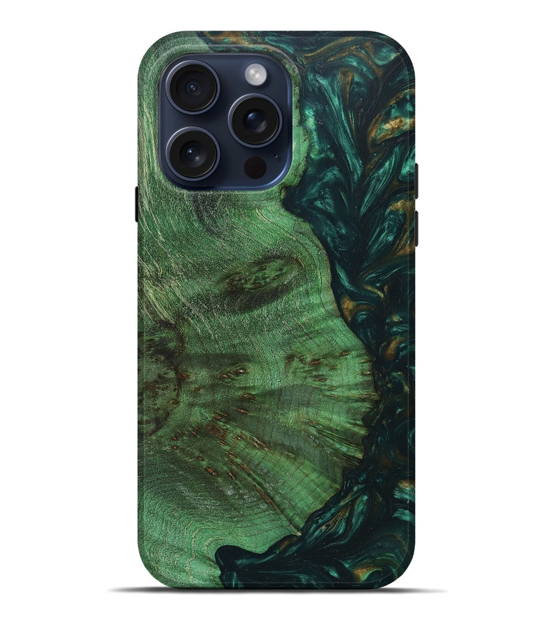 iPhone 15 Pro Max Wood+Resin Live Edge Phone Case - Rudy (Green, 660794)