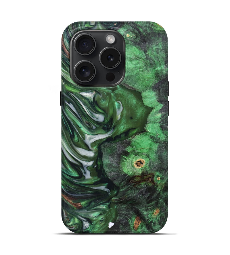 iPhone 15 Pro Wood+Resin Live Edge Phone Case - Kirk (Green, 660796)
