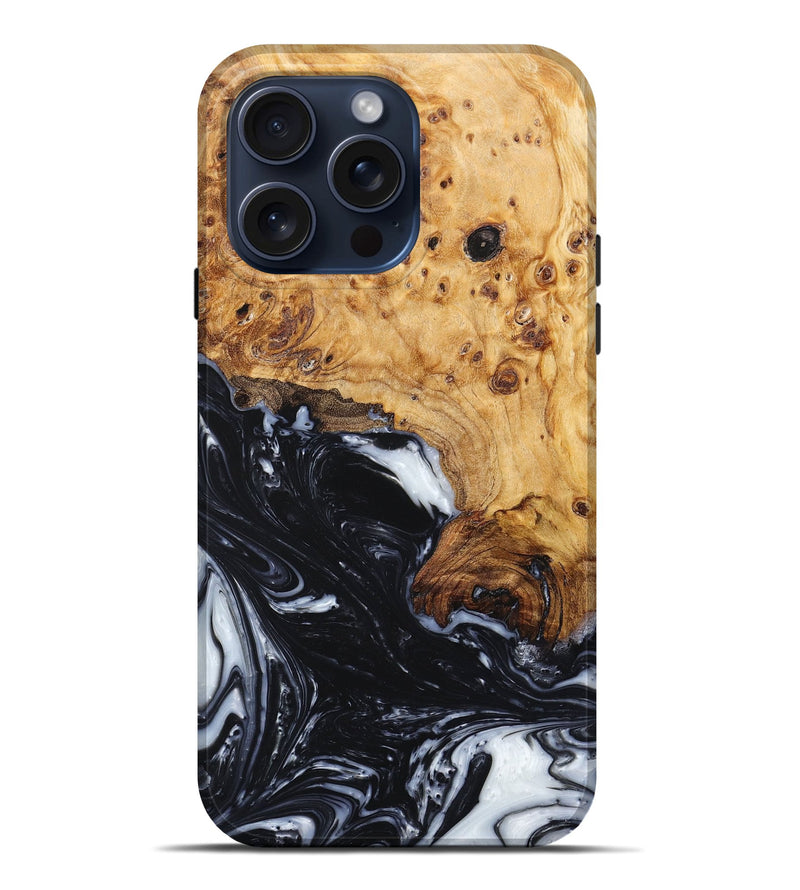 iPhone 15 Pro Max Wood+Resin Live Edge Phone Case - Layla (Black & White, 660797)