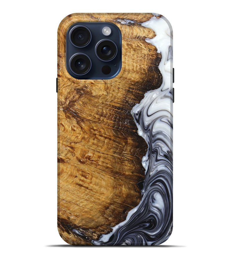 iPhone 15 Pro Max Wood+Resin Live Edge Phone Case - Laurence (Black & White, 660798)