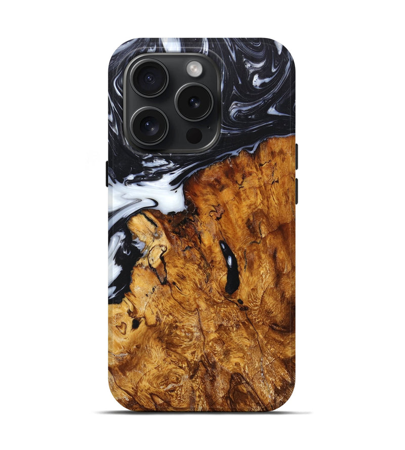iPhone 15 Pro Wood+Resin Live Edge Phone Case - Jorge (Black & White, 660799)
