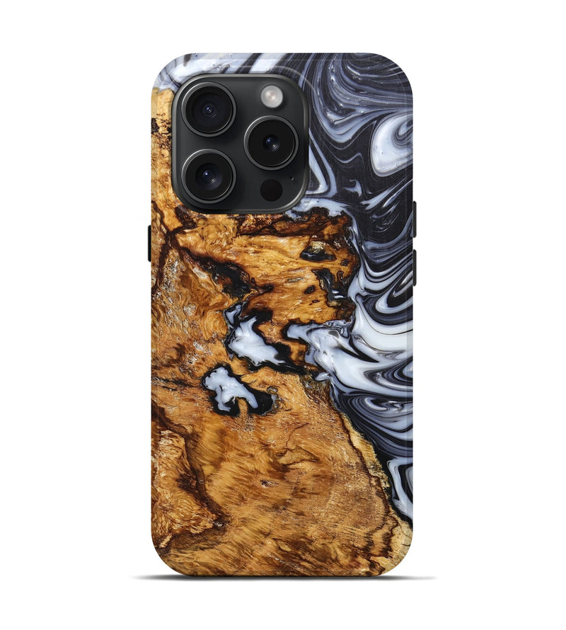 iPhone 15 Pro Wood+Resin Live Edge Phone Case - Chelsea (Black & White, 660800)